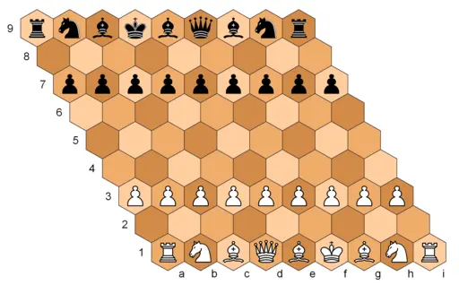 Configuració inicial de les peces en la variant de Da Vasa.